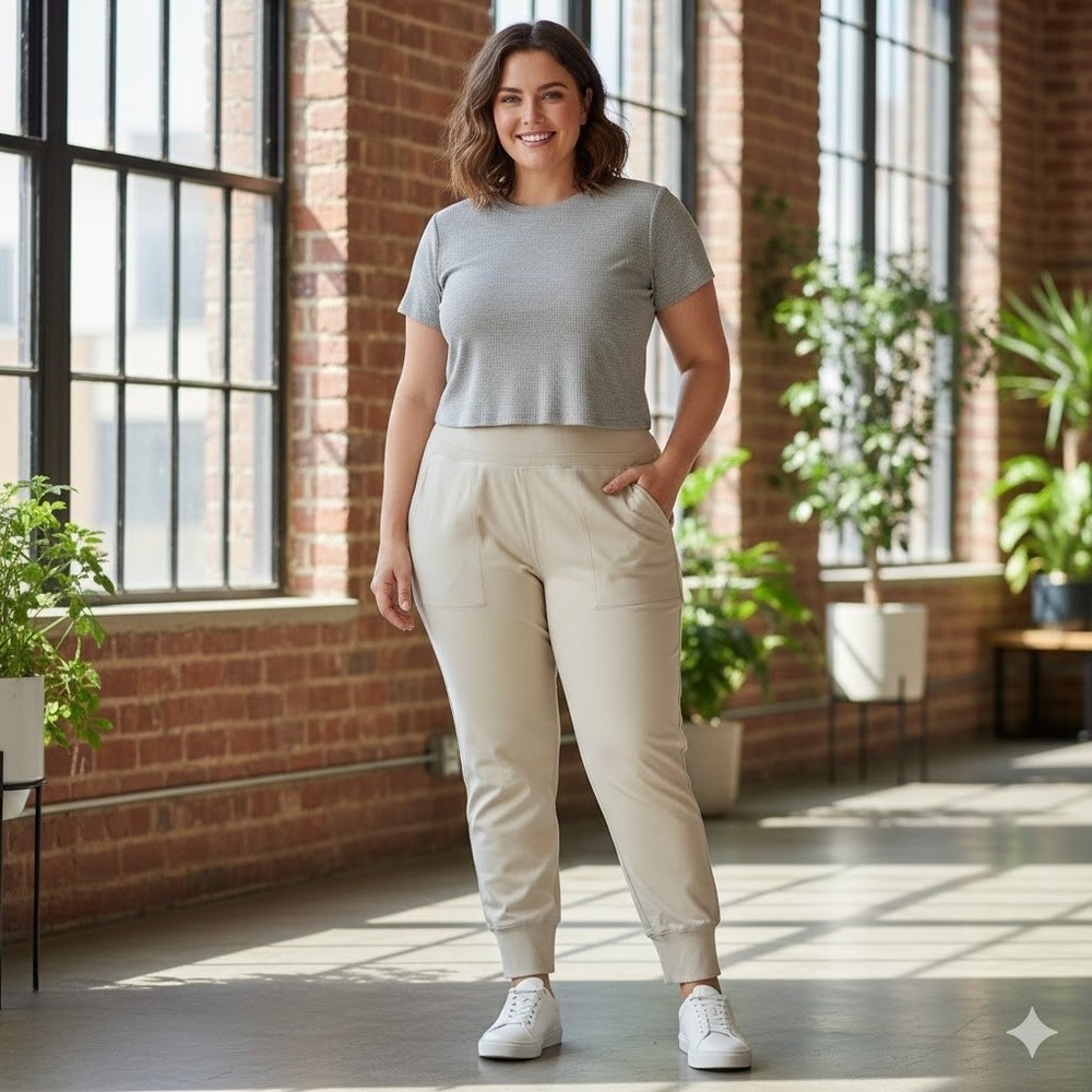 Athleta Venice High Rise Joggers Beige Abalone Cream Plus Size 2X Travelā Pants
